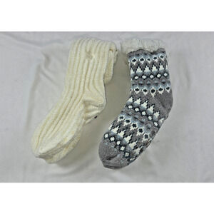 Women’s Non-Slip Slipper Socks – Nordic Knit + Cream Fuzzy Pair-Size M